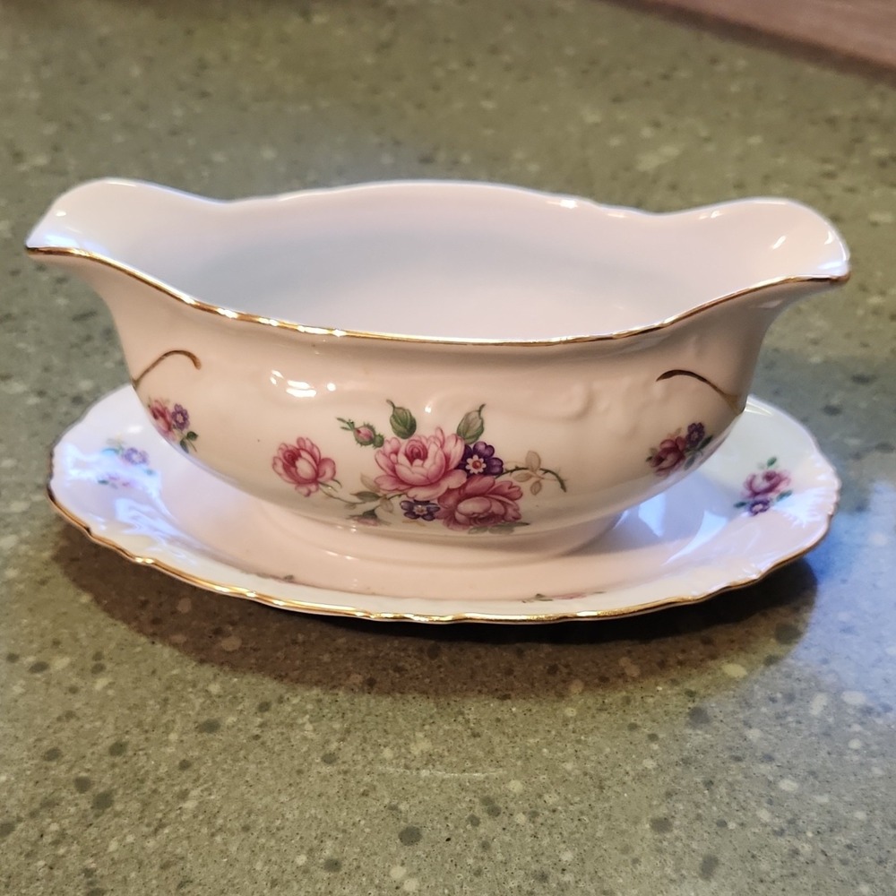 Winterling Bavaria Floral Porcelain Gravy Boat Gold Trim